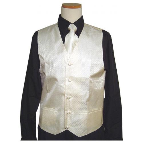 Tessori Cream/Silver Lurex Dress Vest/Neck Tie/Bow Tie/Hanky Set